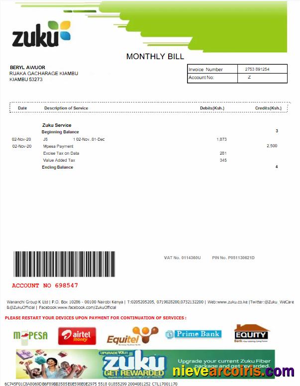 KENYA ZUKU utility bill